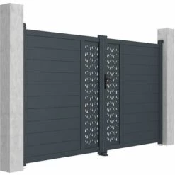 VENTE-UNIQUE.COM Portail Battant Aluminium Semi Ajouré à Motifs L305 X H181 Cm Anthracite GREGOR - Gris Anthracite -Portail Soldes Boutique 60712295 4