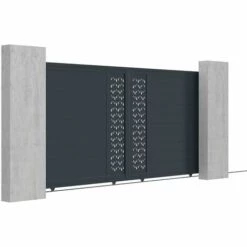 VENTE-UNIQUE.COM Portail électrique Coulissant Aluminium Semi Ajouré à Motifs L374 X H180 Cm Anthracite GREGOR - Gris Anthracite -Portail Soldes Boutique 60712340 3