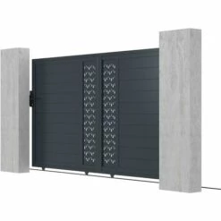 VENTE-UNIQUE.COM Portail électrique Coulissant Aluminium Semi Ajouré à Motifs L374 X H180 Cm Anthracite GREGOR - Gris Anthracite -Portail Soldes Boutique 60712340 4