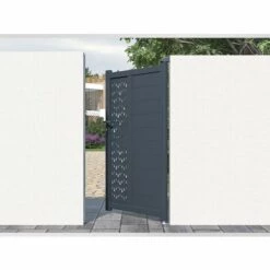 VENTE-UNIQUE.COM Portillon Battant Aluminium Semi Ajouré à Motifs L103 X H181 Cm Anthracite GREGOR - Gris Anthracite