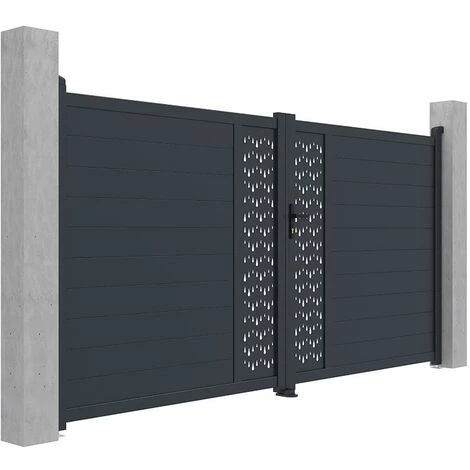 VENTE-UNIQUE.COM Portail électrique Battant Aluminium Semi Ajouré à Motifs L355 X H181 Cm Anthracite GREGOR - Gris Anthracite 4 VENTE-UNIQUE.COM Portail électrique Battant Aluminium Semi Ajouré à Motifs L355 X H181 Cm Anthracite GREGOR - Gris Anthracite – Image 2