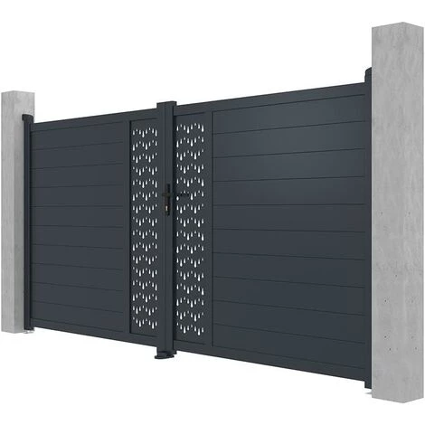 VENTE-UNIQUE.COM Portail électrique Battant Aluminium Semi Ajouré à Motifs L355 X H181 Cm Anthracite GREGOR - Gris Anthracite 5 VENTE-UNIQUE.COM Portail électrique Battant Aluminium Semi Ajouré à Motifs L355 X H181 Cm Anthracite GREGOR - Gris Anthracite – Image 3