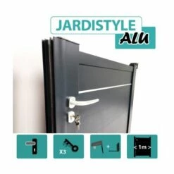 CLOTURE & JARDIN Portillon Aluminium Gris Anthracite - Plein Avec Liseré - 1,40 Mètre - Gris Anthracite (RAL 7016)