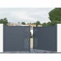 VENTE-UNIQUE.COM Portail Battant Aluminium Semi Ajouré à Motifs L355 X H181 Cm Anthracite GREGOR - Gris Anthracite