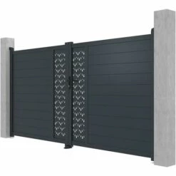 VENTE-UNIQUE.COM Portail Battant Aluminium Semi Ajouré à Motifs L355 X H181 Cm Anthracite GREGOR - Gris Anthracite -Portail Soldes Boutique 60723374 3