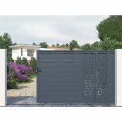 VENTE-UNIQUE.COM Portail électrique Coulissant Aluminium Semi Ajouré à Motifs L416 X H180 Cm Anthracite GREGOR - Gris Anthracite