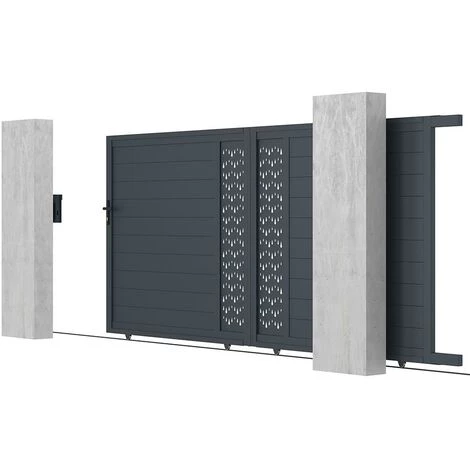VENTE-UNIQUE.COM Portail Coulissant Aluminium Semi Ajouré à Motifs L416 X H180 Cm Anthracite GREGOR - Gris Anthracite 4 VENTE-UNIQUE.COM Portail Coulissant Aluminium Semi Ajouré à Motifs L416 X H180 Cm Anthracite GREGOR - Gris Anthracite – Image 2