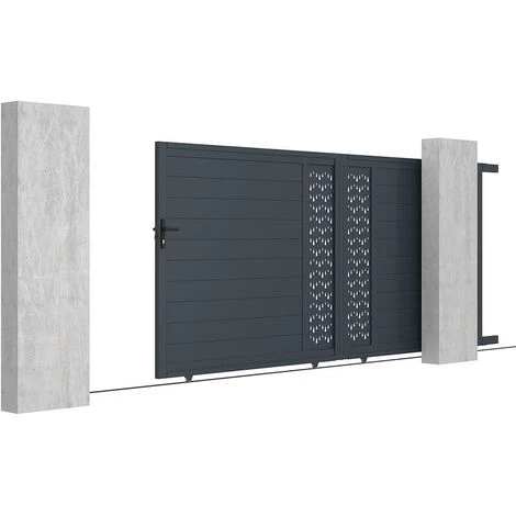 VENTE-UNIQUE.COM Portail Coulissant Aluminium Semi Ajouré à Motifs L416 X H180 Cm Anthracite GREGOR - Gris Anthracite 5 VENTE-UNIQUE.COM Portail Coulissant Aluminium Semi Ajouré à Motifs L416 X H180 Cm Anthracite GREGOR - Gris Anthracite – Image 3