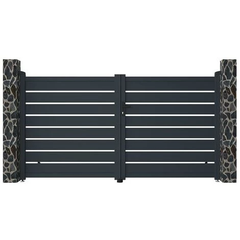VENTE-UNIQUE.COM Portail Battant Aluminium Ajouré L305 X H158 Cm Anthracite PRIMO - Gris Anthracite 3 VENTE-UNIQUE.COM Portail Battant Aluminium Ajouré L305 X H158 Cm Anthracite PRIMO - Gris Anthracite