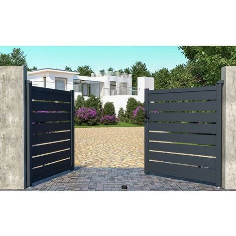 VENTE-UNIQUE.COM Portail Battant Aluminium Ajouré L305 X H158 Cm Anthracite PRIMO - Gris Anthracite 5 VENTE-UNIQUE.COM Portail Battant Aluminium Ajouré L305 X H158 Cm Anthracite PRIMO - Gris Anthracite – Image 3