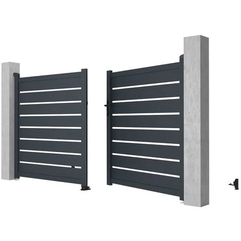 VENTE-UNIQUE.COM Portail Battant Aluminium Ajouré L305 X H158 Cm Anthracite PRIMO - Gris Anthracite 6 VENTE-UNIQUE.COM Portail Battant Aluminium Ajouré L305 X H158 Cm Anthracite PRIMO - Gris Anthracite – Image 4