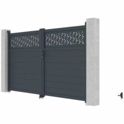 VENTE-UNIQUE.COM Portail Battant Aluminium Semi Ajouré à Motifs L305 X H182 Cm Anthracite BAZIO - Gris Anthracite -Portail Soldes Boutique 61444226 3