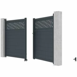 VENTE-UNIQUE.COM Portail Battant Aluminium Semi Ajouré à Motifs L305 X H182 Cm Anthracite BAZIO - Gris Anthracite -Portail Soldes Boutique 61444226 5