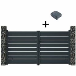 VENTE-UNIQUE.COM Portail électrique Battant Aluminium Ajouré L305 X H166 Cm Anthracite PRIMO - Gris Anthracite