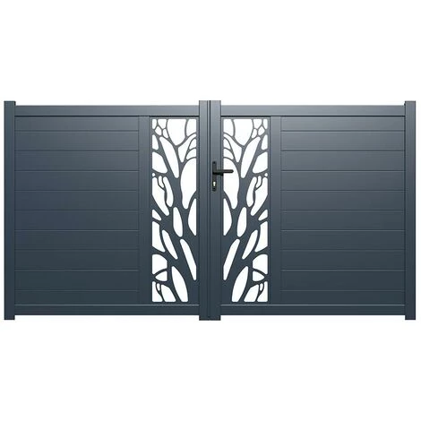 VENTE-UNIQUE.COM Portail Battant Aluminium Semi Ajouré à Motifs L350 X H164 Cm Anthracite En Kit LABRIT II - Gris Anthracite 3 VENTE-UNIQUE.COM Portail Battant Aluminium Semi Ajouré à Motifs L350 X H164 Cm Anthracite En Kit LABRIT II - Gris Anthracite