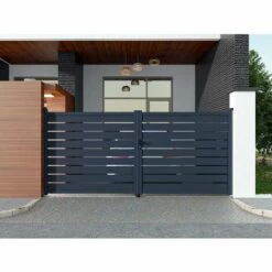 VENTE-UNIQUE.COM Portail Battant Aluminium Ajouré L397 X H183 Cm Anthracite PRIMO - Gris Anthracite