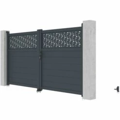 VENTE-UNIQUE.COM Portail Battant Aluminium Semi Ajouré à Motifs L305 X H166 Cm Anthracite BAZIO - Gris Anthracite -Portail Soldes Boutique 61523851 3