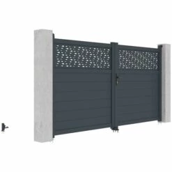 VENTE-UNIQUE.COM Portail Battant Aluminium Semi Ajouré à Motifs L305 X H166 Cm Anthracite BAZIO - Gris Anthracite -Portail Soldes Boutique 61523851 4