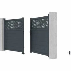 VENTE-UNIQUE.COM Portail Battant Aluminium Semi Ajouré à Motifs L305 X H166 Cm Anthracite BAZIO - Gris Anthracite -Portail Soldes Boutique 61523851 5