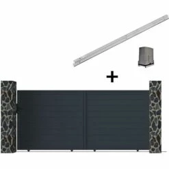 VENTE-UNIQUE.COM Portail électrique Coulissant Aluminium Plein L416 X H165 Cm Anthracite NAZARIO - Gris Anthracite