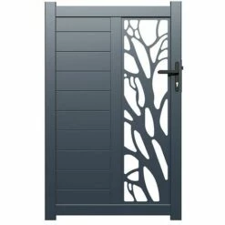 VENTE-UNIQUE.COM Portillon Battant Aluminium Semi Ajouré à Motifs L100 X H179 Cm Anthracite LABRIT II - Gris Anthracite