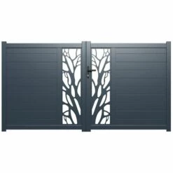 VENTE-UNIQUE.COM Portail Battant Aluminium Semi Ajouré à Motifs L300 X H164 Cm Anthracite En Kit LABRIT II - Gris Anthracite