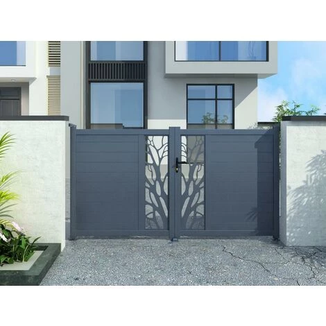 VENTE-UNIQUE.COM Portail Battant Aluminium Semi Ajouré à Motifs L300 X H164 Cm Anthracite En Kit LABRIT II - Gris Anthracite 4 VENTE-UNIQUE.COM Portail Battant Aluminium Semi Ajouré à Motifs L300 X H164 Cm Anthracite En Kit LABRIT II - Gris Anthracite – Image 2