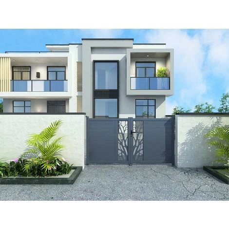 VENTE-UNIQUE.COM Portail Battant Aluminium Semi Ajouré à Motifs L300 X H164 Cm Anthracite En Kit LABRIT II - Gris Anthracite 7 VENTE-UNIQUE.COM Portail Battant Aluminium Semi Ajouré à Motifs L300 X H164 Cm Anthracite En Kit LABRIT II - Gris Anthracite – Image 5