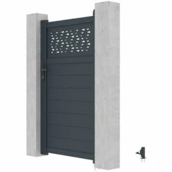 VENTE-UNIQUE.COM Portillon Battant Aluminium Semi Ajouré à Motifs L103 X H182 Cm Anthracite BAZIO - Gris Anthracite -Portail Soldes Boutique 61969552 3