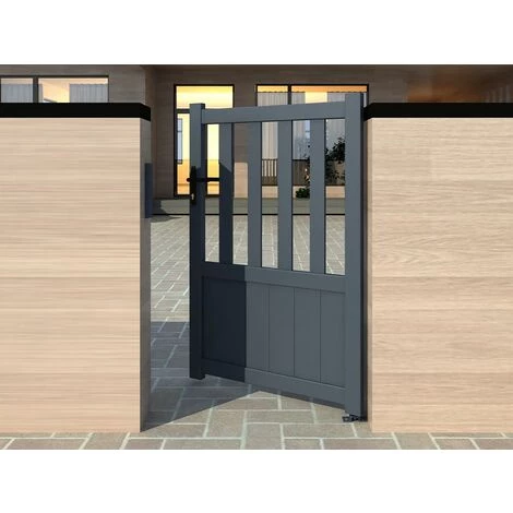 VENTE-UNIQUE.COM Portillon Battant Aluminium Ajouré L100 X H140 Cm Anthracite BARTOS - Gris Anthracite 4 VENTE-UNIQUE.COM Portillon Battant Aluminium Ajouré L100 X H140 Cm Anthracite BARTOS - Gris Anthracite – Image 2