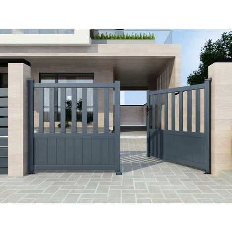 VENTE-UNIQUE.COM Portillon Battant Aluminium Ajouré L100 X H140 Cm Anthracite BARTOS - Gris Anthracite 7 VENTE-UNIQUE.COM Portillon Battant Aluminium Ajouré L100 X H140 Cm Anthracite BARTOS - Gris Anthracite – Image 5