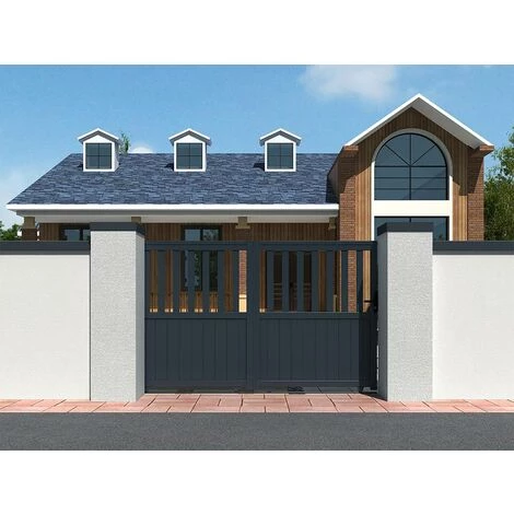 VENTE-UNIQUE.COM Portail Coulissant Aluminium Ajouré L343 X H140 Cm Anthracite En Kit TARNOS II - Gris Anthracite 4 VENTE-UNIQUE.COM Portail Coulissant Aluminium Ajouré L343 X H140 Cm Anthracite En Kit TARNOS II - Gris Anthracite – Image 2