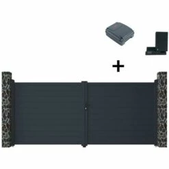 VENTE-UNIQUE.COM Portail électrique Battant Aluminium Plein L397 X H181 Cm Anthracite NAZARIO - Gris Anthracite