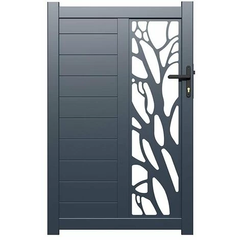 VENTE-UNIQUE.COM Portillon Battant Aluminium Semi Ajouré à Motifs L100 X H164 Cm Anthracite LABRIT II - Gris Anthracite 5 VENTE-UNIQUE.COM Portillon Battant Aluminium Semi Ajouré à Motifs L100 X H164 Cm Anthracite LABRIT II - Gris Anthracite – Image 3