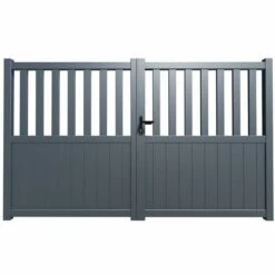 VENTE-UNIQUE.COM Portail Battant Aluminium Ajouré L314 X H140 Cm Anthracite En Kit BARTOS - Gris Anthracite