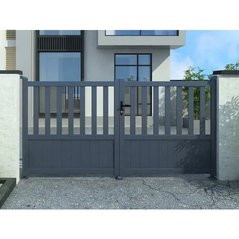 VENTE-UNIQUE.COM Portail Battant Aluminium Ajouré L314 X H140 Cm Anthracite En Kit BARTOS - Gris Anthracite 4 VENTE-UNIQUE.COM Portail Battant Aluminium Ajouré L314 X H140 Cm Anthracite En Kit BARTOS - Gris Anthracite – Image 2