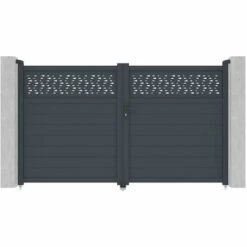 VENTE-UNIQUE.COM Portail électrique Battant Aluminium Semi Ajouré à Motifs L305 X H182 Cm Anthracite BAZIO - Gris Anthracite
