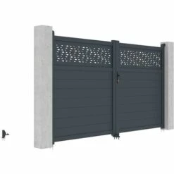 VENTE-UNIQUE.COM Portail électrique Battant Aluminium Semi Ajouré à Motifs L305 X H182 Cm Anthracite BAZIO - Gris Anthracite -Portail Soldes Boutique 63255123 3