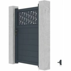 VENTE-UNIQUE.COM Portillon Battant Aluminium Semi Ajouré à Motifs L103 X H166 Cm Anthracite BAZIO - Gris Anthracite -Portail Soldes Boutique 63255652 3