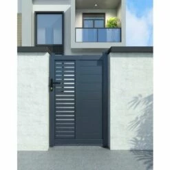 VENTE-UNIQUE.COM Portillon Battant Aluminium Semi Ajouré à Motifs L100 X H179 Cm Anthracite ORIST II - Gris Anthracite