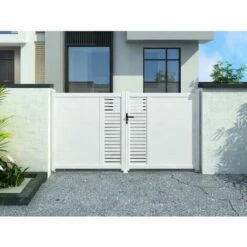 VENTE-UNIQUE.COM Portail Battant Aluminium Semi Ajouré à Motifs L350 X H164 Cm Blanc En Kit ORIST II - Blanc