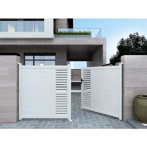 VENTE-UNIQUE.COM Portail Battant Aluminium Semi Ajouré à Motifs L350 X H164 Cm Blanc En Kit ORIST II - Blanc 4 VENTE-UNIQUE.COM Portail Battant Aluminium Semi Ajouré à Motifs L350 X H164 Cm Blanc En Kit ORIST II - Blanc – Image 2