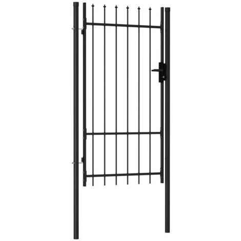 LES TENDANCES Portillon Simple Porte Avec Dessus à Pointe Acier 1x1,75 M Noir 4 LES TENDANCES Portillon Simple Porte Avec Dessus à Pointe Acier 1x1,75 M Noir – Image 2