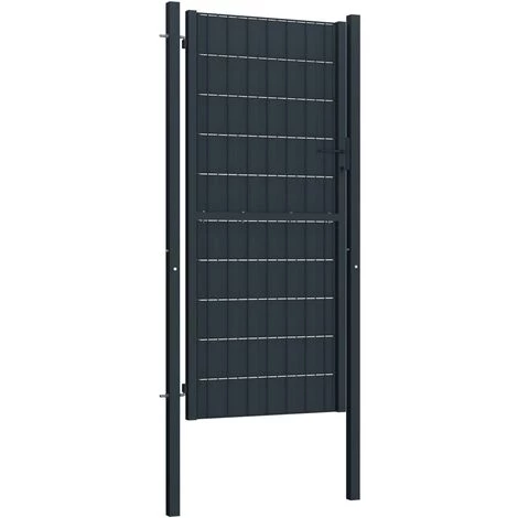 LES TENDANCES Portail De Clôture PVC Et Acier 100x124 Cm Anthracite 4 LES TENDANCES Portail De Clôture PVC Et Acier 100x124 Cm Anthracite – Image 2