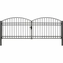 LES TENDANCES Portillon Double Porte Avec Dessus Arqué Acier 400x125 Cm Noir
