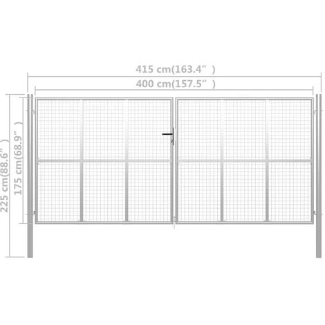 LES TENDANCES Porte De Jardin Acier Galvanisé 415x225 Cm Argenté 6 LES TENDANCES Porte De Jardin Acier Galvanisé 415x225 Cm Argenté – Image 5