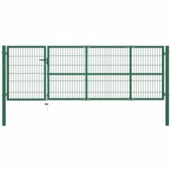 VidaXL Portail De Clôture De Jardin Avec Poteaux 350x100 Cm Acier Vert - Vert