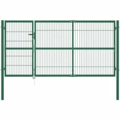 VidaXL Portail De Clôture De Jardin Avec Poteaux 350x140 Cm Acier Vert - Vert